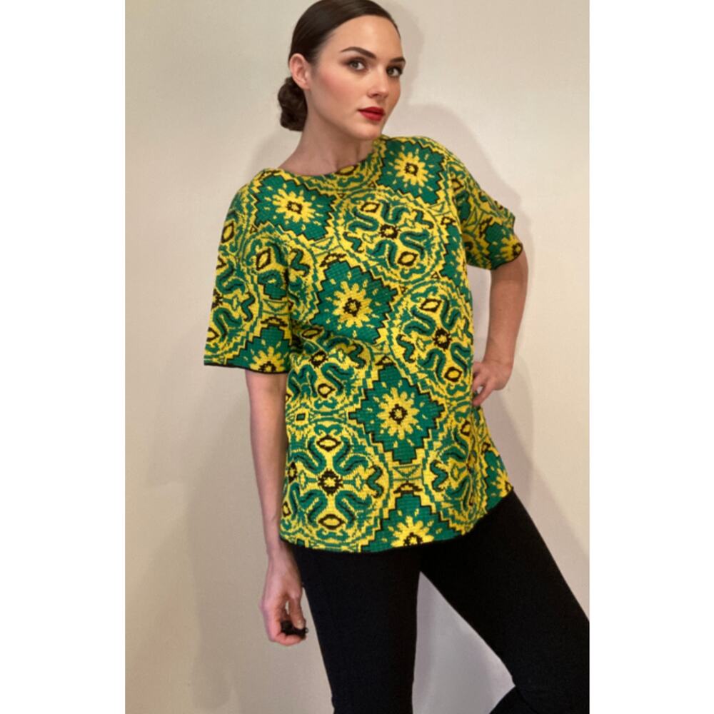 Dries Van Noten Green Knit Sweater Tunic Graphic Print ~Size M ~ Gorgeous! - Picture 3 of 13